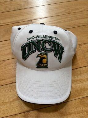 Vintage 2000s UNCW White Cap with Black Trim and Green Accent
